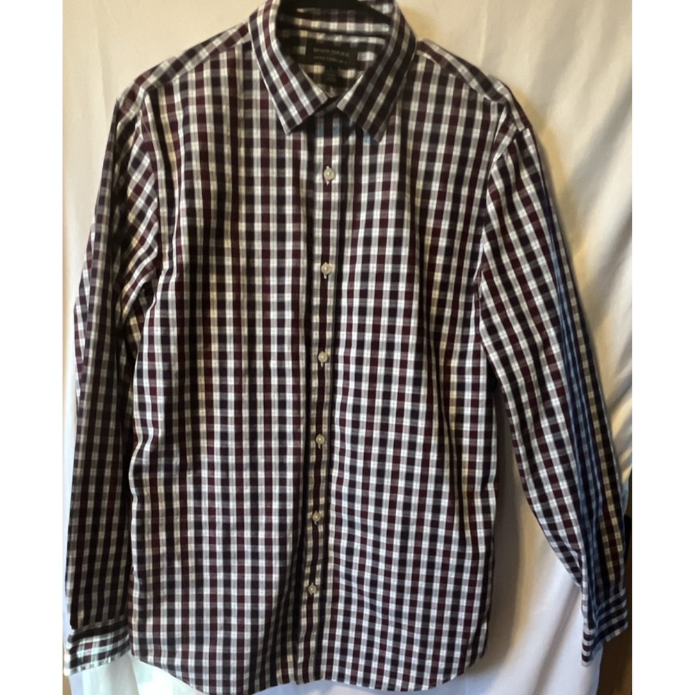 Banana Republic Men's Non-Iron Plaid Dress Shirt L Slim Fit 16-16.5 34/35